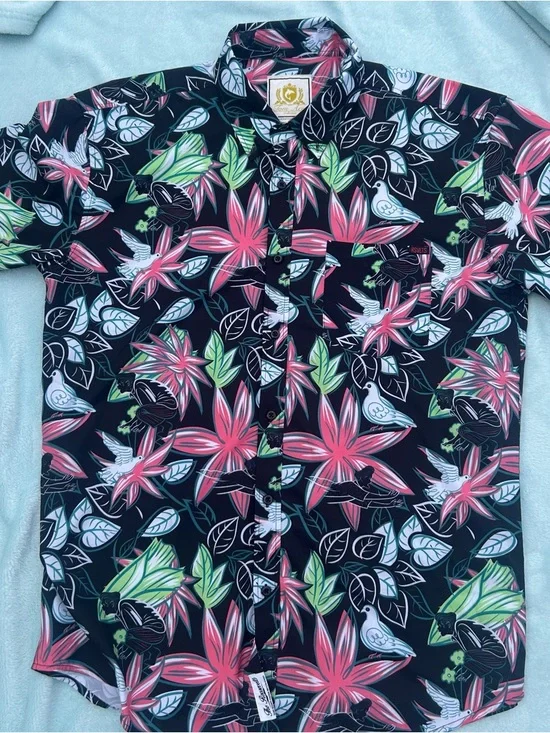 RSVLTS Black Button-Up with Pink & Teal Tropical Print - Picture 4 of 6